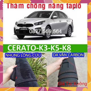 Thảm taplo kia cerato-k3-k5-k8-- nhung lông cừu-da vân carbon