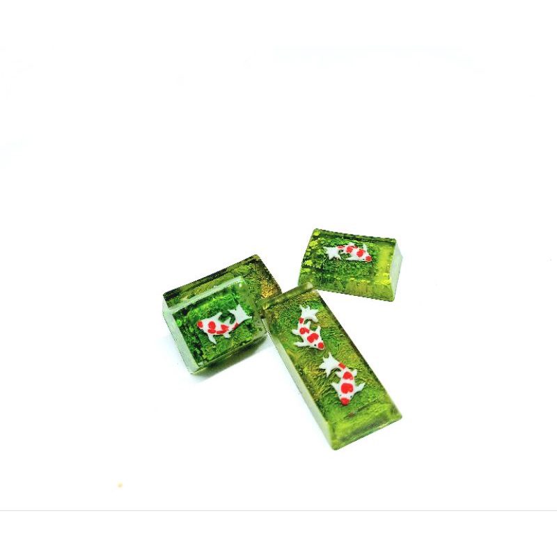 Set 6 keycap resin cá koi tone lá trang trí bàn phím cơ gaming