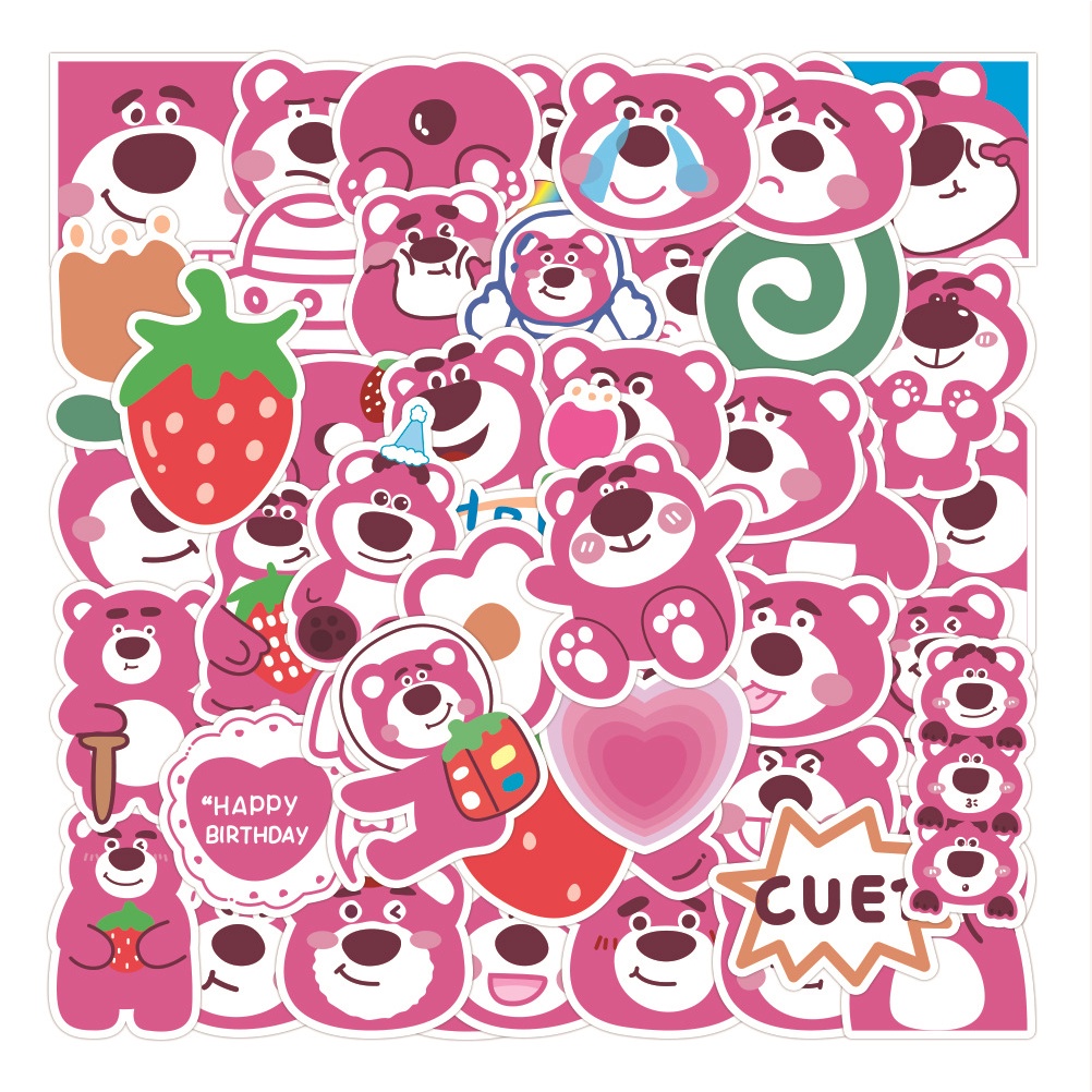 Bộ 50 Miếng Dán Hoạt Hình Gấu Hồng Trang Trí Sổ Tay/Tủ Lạnh
