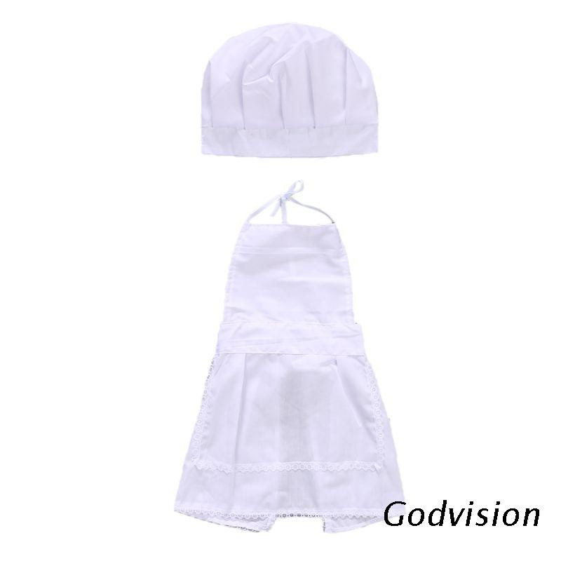 Bộ Tạp Dề + Mũ Đầu Bếp Màu Trắng Dễ Thương Dùng Làm Đạo Cụ Chụp Ảnh Cho Bé Sơ Sinh
