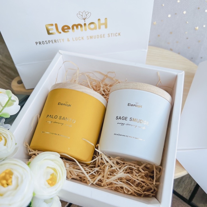 Nến Thơm ElemiaH Thanh Tẩy Và Tăng Năng Lượng Mong Muốn Thảo Mộc Sage Palo Santo
