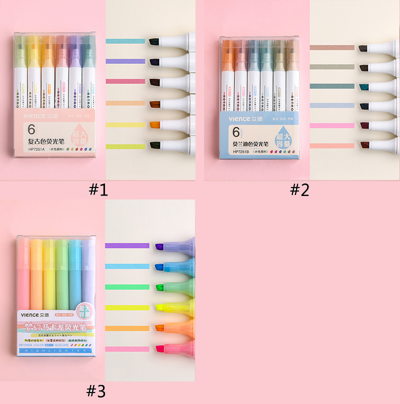 6 Colors Morandi Highlighter Pen Macaron Stationery Graffiti Handbook Fluorescent Marker Pen Cute School Office Painting Supplies