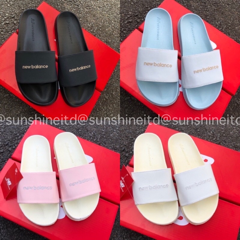 Dép New balance NB Quai Ngang Đúc Cao Su Màu Đen Trắng Xanh Logo Vàng