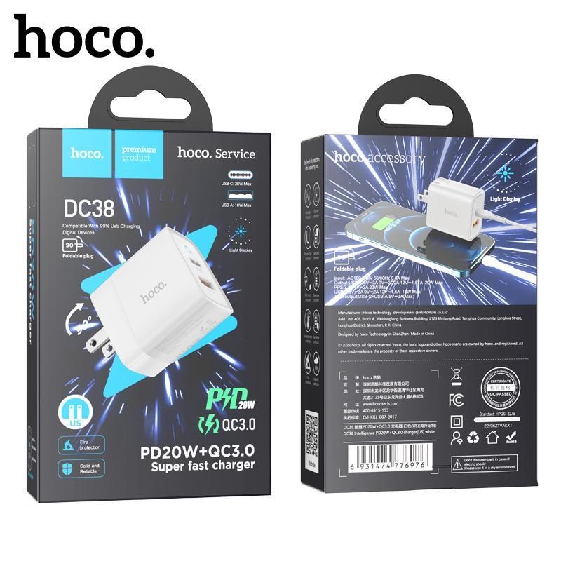 Củ sạc nhanh Hoco DC38 chân dẹt gấp gọn cổng USB/Type-C sạc nhanh PD20W đèn Led báo sạc