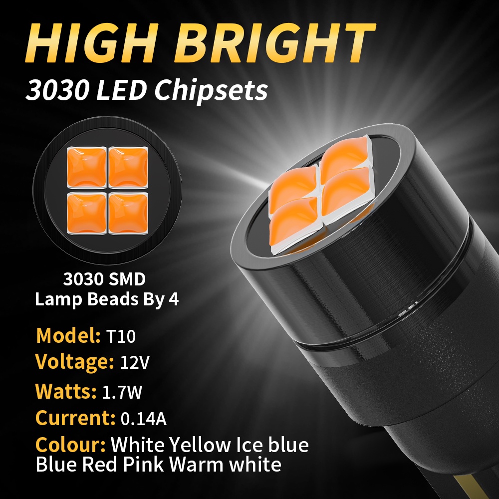 1 Đèn LED T10 3030 4SMD 12V-30V Chiếu Biển Số Xe Hơi