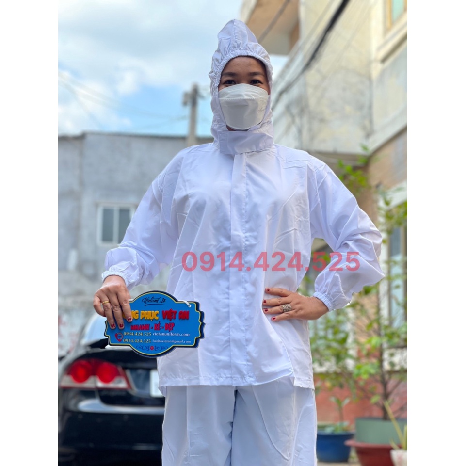 ☘Quần Áo Thủy Sản -Thực phẩm Liền Nón Vải Kate Trắng Mặc mát, mịn unisex -Siêu rẻ! cực sốc