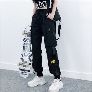Phụ Nữ Hàng Hóa Quần Thường Ngày Nhiều Túi Quần Thẳng Slacks Jogger Cargo Quần Dài Đen