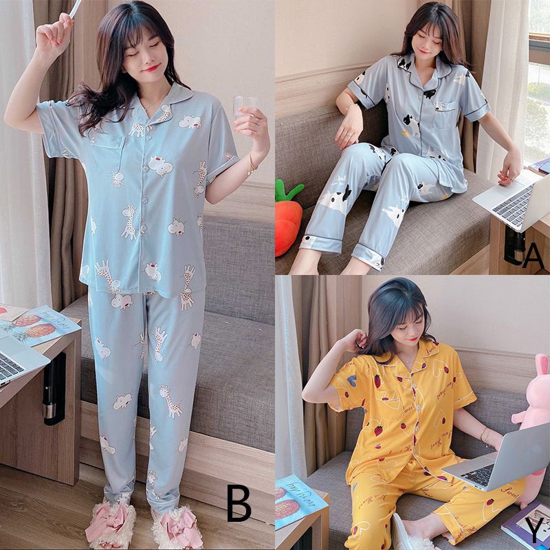 Bộ Đồ Ngủ Pijama Ngắn Tay In Hình Hoạt Hình Dễ Thương Cho Nữ