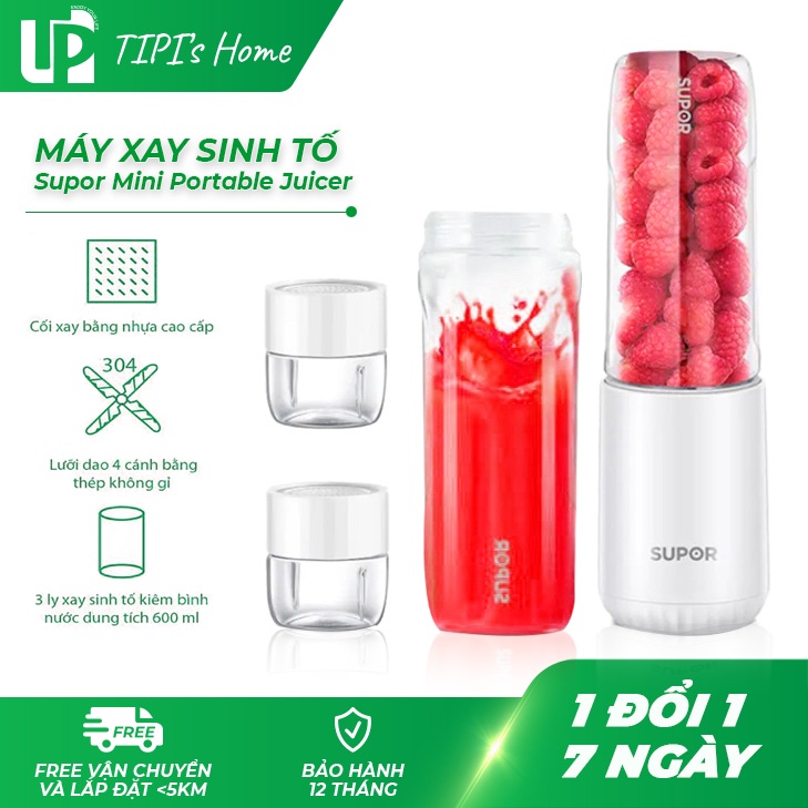 Máy xay sinh tố mini cầm tay tiện dụng SUPOR TJE10A-150, công suất 150w, Đế xay 1 cái, Phần cốc 2 cái, Nắp cốc1 cái -Tph