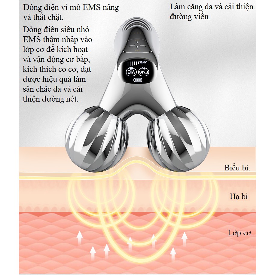 Cây lăn mặt, body bằng sóng điện từ EMS và rung Sonic - nâng cơ, đốt mỡ, định hình mặt Vline, giảm mệt mỏi