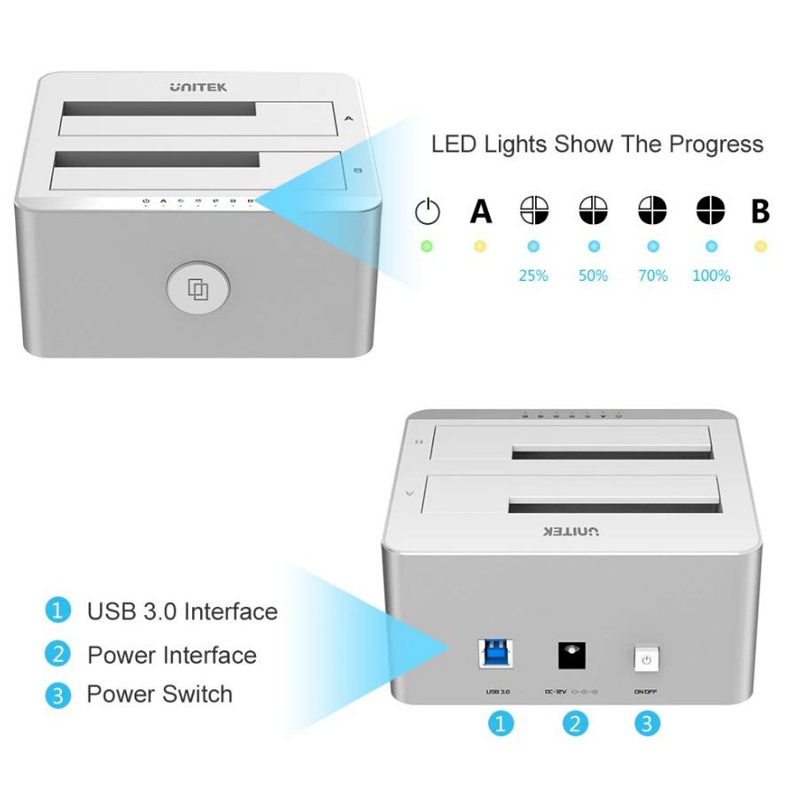 HDD Docking Unitek 2.5/3.5 Sata Y 3026 3.0 Đế cắm 2 ổ cứng Unitek 2.5 3.5 usb 3.0