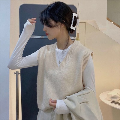 Áo khoác ghi lê dệt kim cổ chữ V thời trang Hàn Quốc cổ điển cho nữ