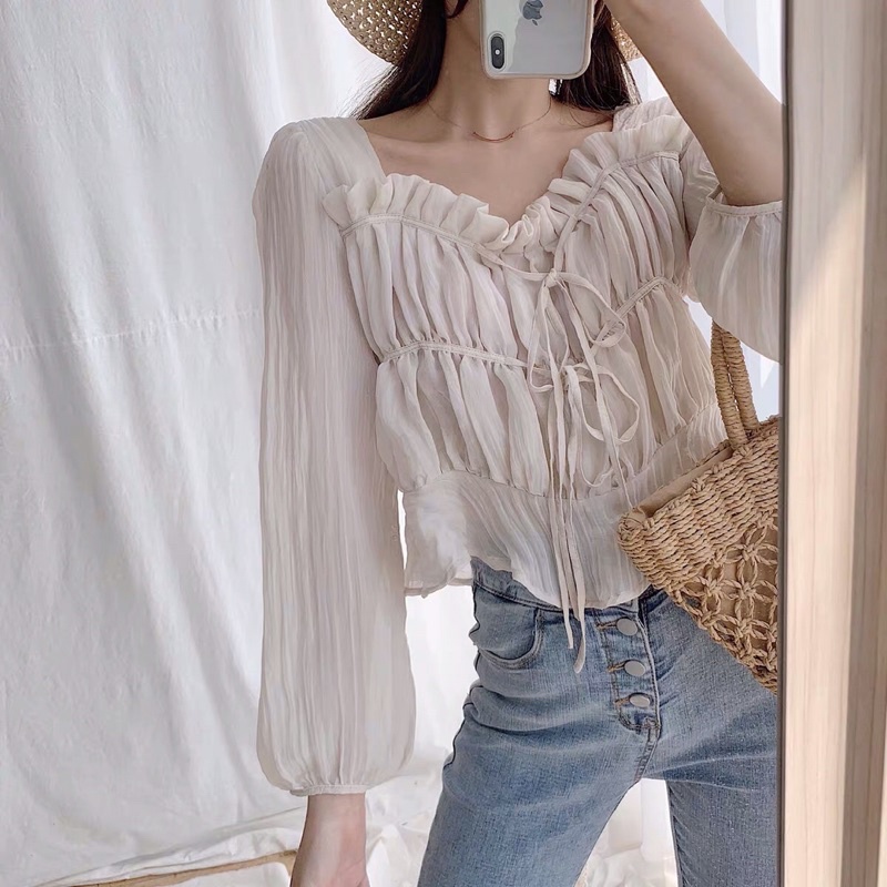 Áo Voan Tơ Rút Dây Chất Mát Phong Cách Dịu Dàng Nàng Thơ