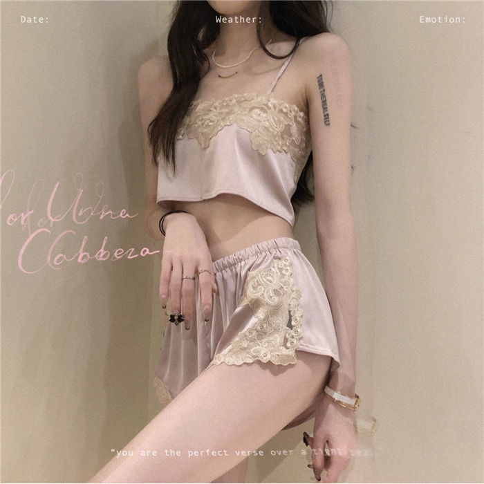 Bộ đồ ngủ hai dây phối ren mỏng thời trang mùa hè hàng mới năm 2021 dành cho bạn nữ mặc tại nhà