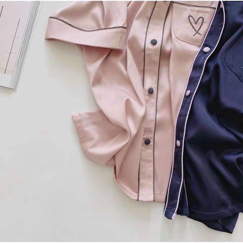 BỘ PIZAMA LỤA ĐÙI 2 MÀU VIỀN NỔI NỮ | BigBuy360 - bigbuy360.vn