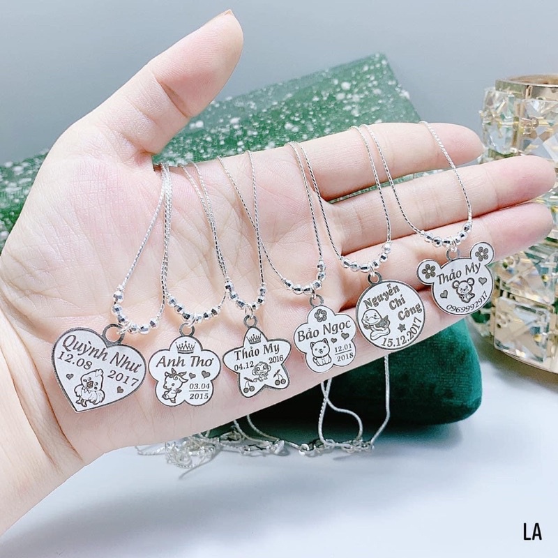 Dây chuyền bạc khắc tên liền mặt cho bé