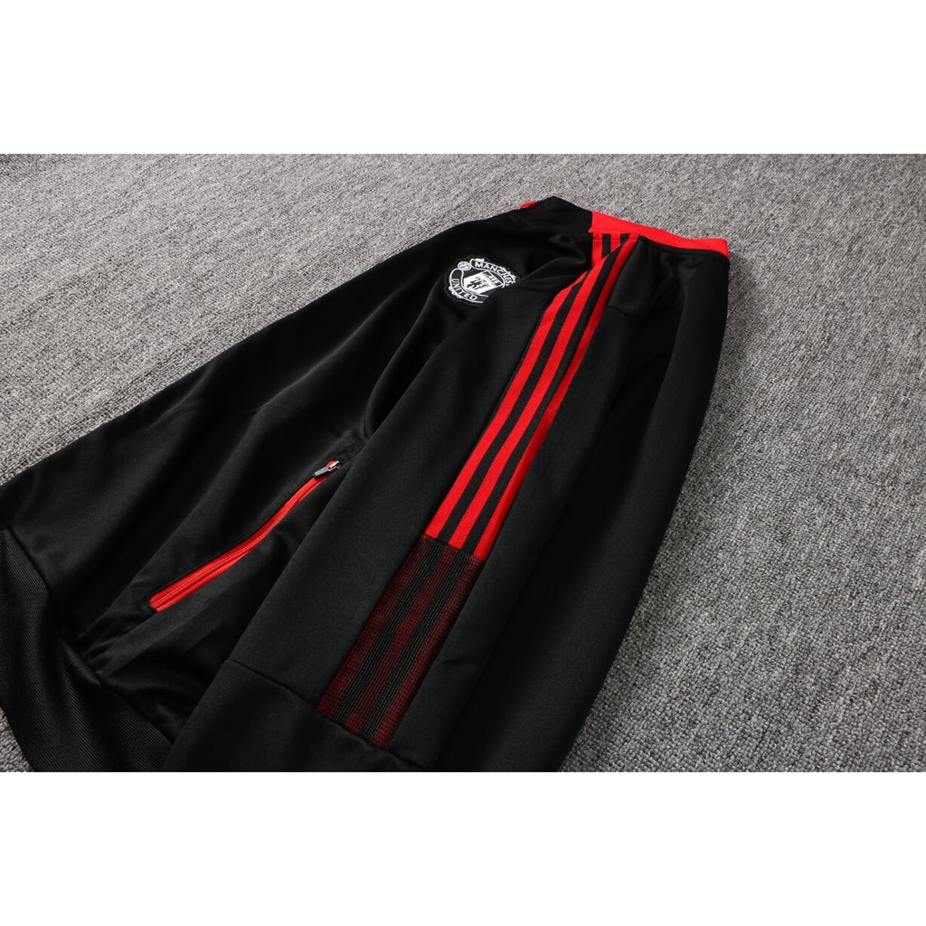 Set Đồ Thể Thao Màu Đen Gồm Áo Khoác Tay Dài Và Quần Dài Có Khóa Kéo Phong Cách Manchester United 2021 / 22
