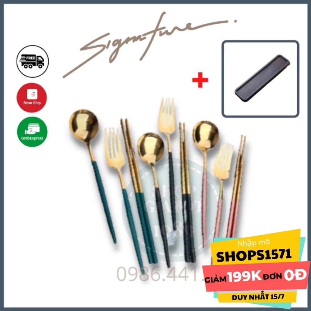 Bộ Muỗng Đũa Nĩa Inox 304 Cá Nhân Cao Cấp Cơm Trưa Văn Phòng Phủ Bóng Sang Trọng Full Màu - SHOPGIATOT1989