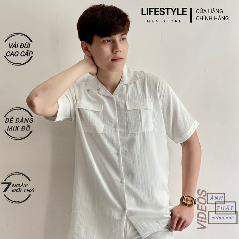 Áo sơ mi nam tay ngắn vải đũi unisex form rộng thoáng mát style hàn quốc