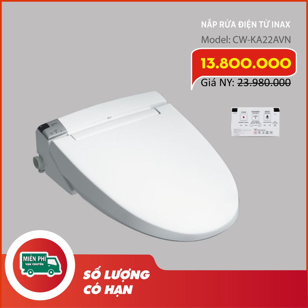 Nắp rửa điện tử Inax CW-KA22AVN [chính hãng], Nắp bồn cầu thông minh có sưởi ấm, nước nóng, điều khiển rời