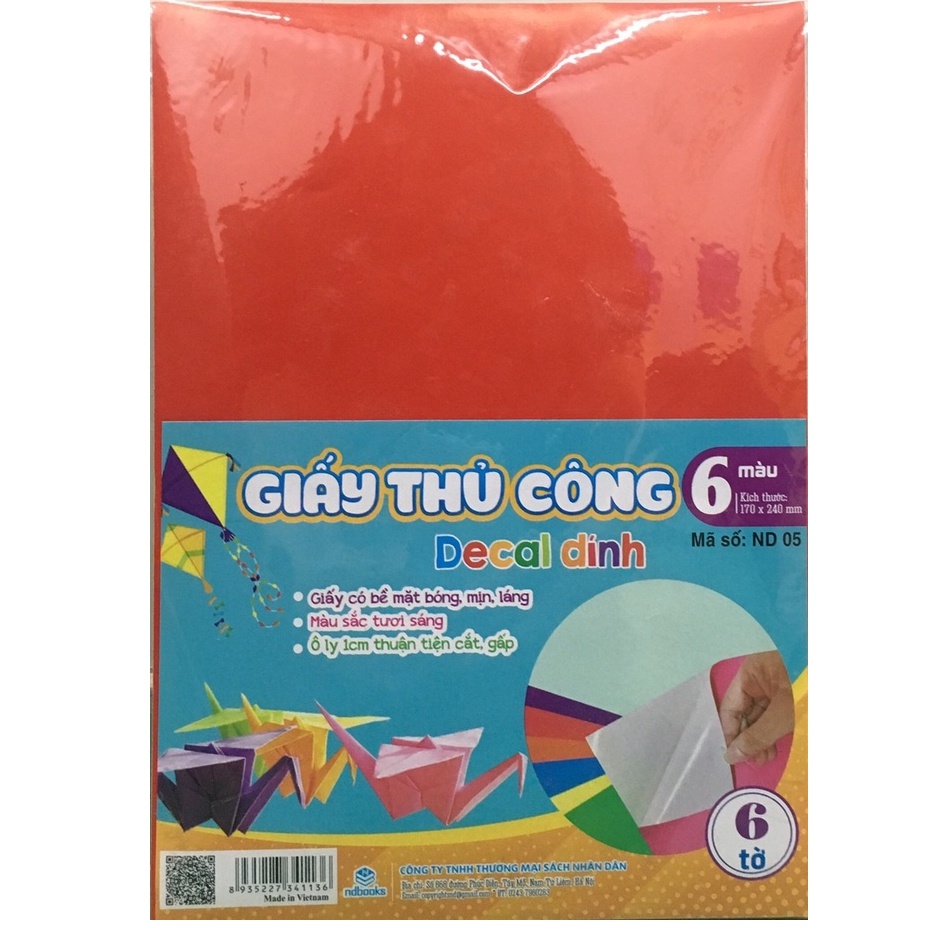 Tập giấy thủ công 06 màu 06 tờ - Có Decal dán sẵn