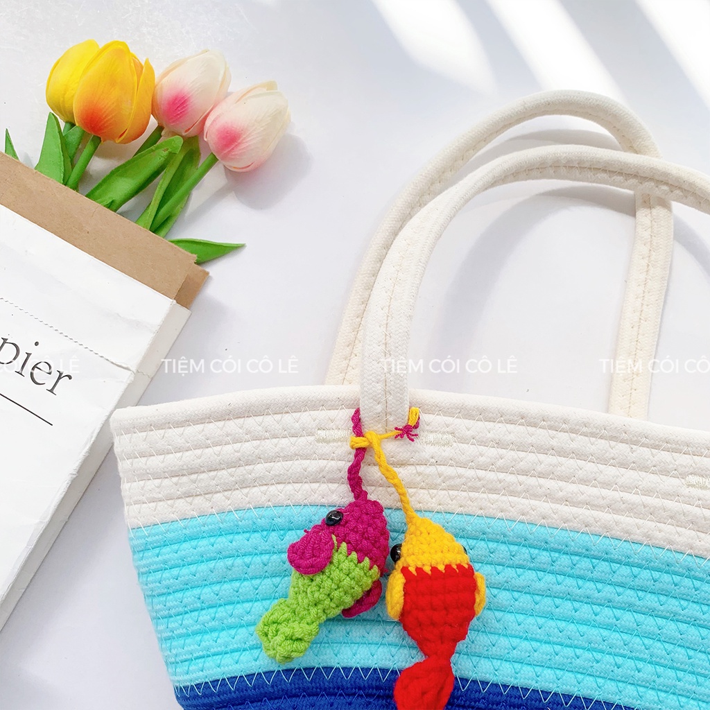 Túi vải cotton phối màu bắt mắt cho nàng đi biển, chụp ảnh - Tiệm Cói Cô Lê