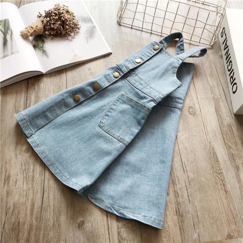 Đầm yếm denim trơn màu cho bé