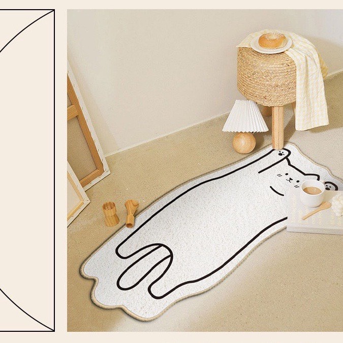 Thảm chân giường mềm mịn hình mèo bay phong cách Châu Âu cỡ 50*120cm