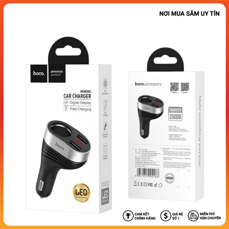 Tẩu Sạc hiển thị đèn Led Chia Cổng Ô Tô Hoco cao cấp Z29 HEAD SHOP