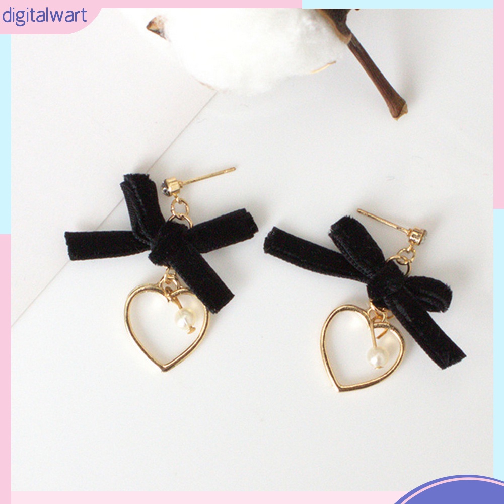 Đôi khuyên tai phối nơ và trái tim rỗng thời trang cho nữ