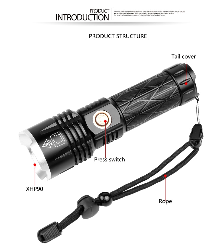 Đèn pin Xhp90.2 Xhp50 siêu sáng cổng sạc USB