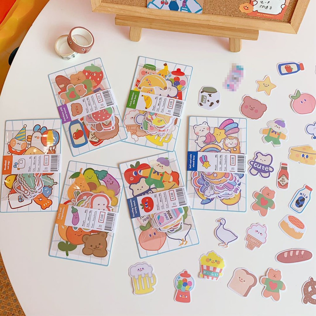 Sticker xinh xắn trang trí sổ nhật ký │ Hình gấu, trái cây, ngôi sao│ 1 tấm x 20 sticker│ Xem thêm ở phần MÔ TẢ SẢN PHẨM