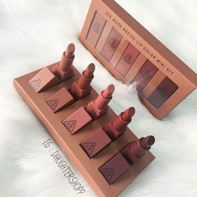 SET SON 3CE ĐỎ NÂU ĐỎ NUDE MOOD RECIPE LIP COLOR MINI KIT