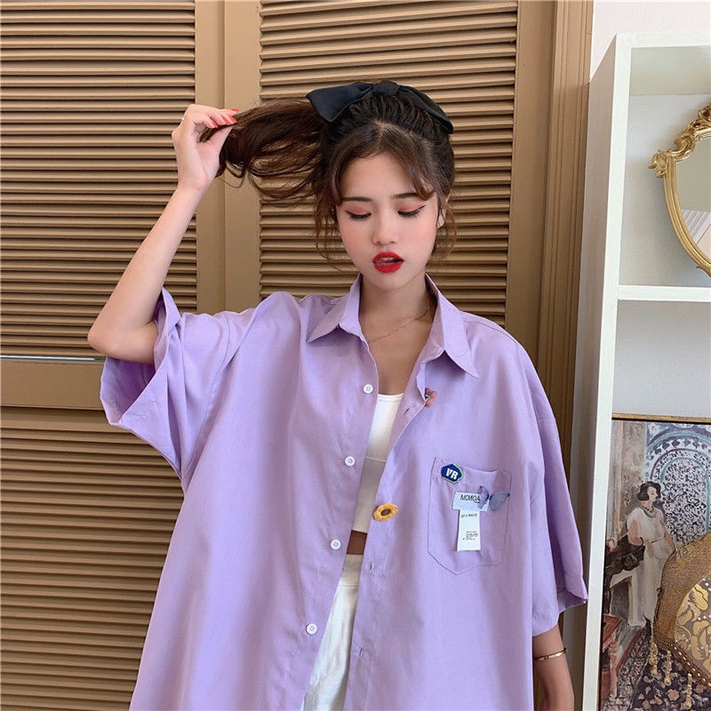 Áo Sơ Mi Tay Ngắn Dáng Rộng Phong Cách Hong Kong Thời Trang Mùa Hè Cho Nữ