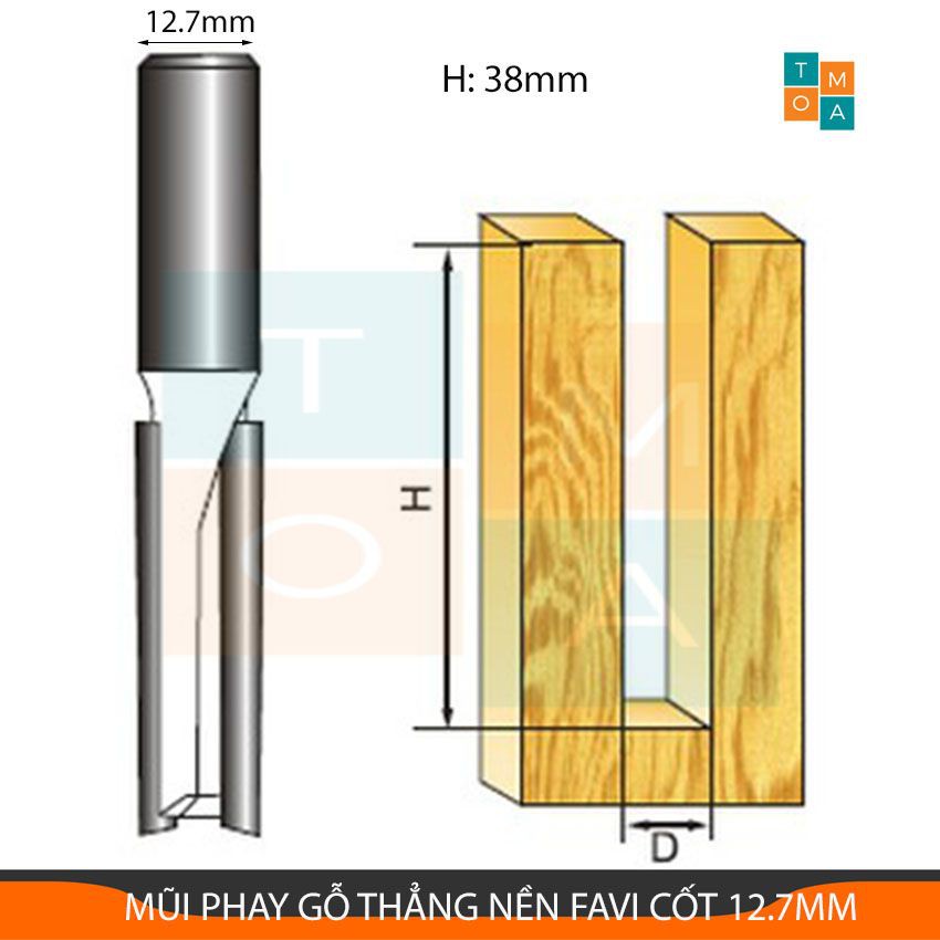 MŨI PHAY GỖ THẲNG NỀN DÀI CAO 38MM RỘNG TỪ 10MM-12MM CỐT 12.7MM, MŨI SOI GỖ FAVI