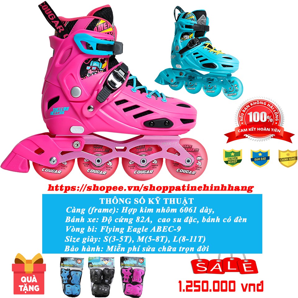 Giày patin trẻ em cao cấp Cougar 313 Full 8 bánh led siêu sáng Full Combo