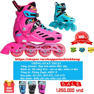 Giày patin trẻ em cao cấp Cougar 313 Full 8 bánh led siêu sáng Full Combo