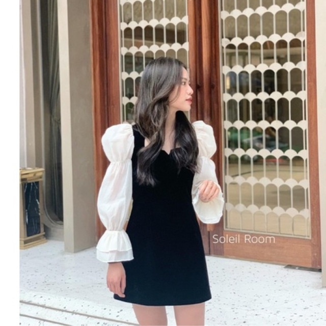 Váy Nhung Tay Phối Tơ Dáng Suông Siêu Xinh Có Ảnh Thật Kèm Video | BigBuy360 - bigbuy360.vn