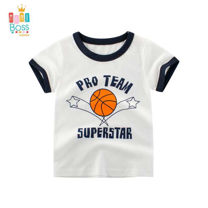 Áo thun bé trai 27Kids họa tiết thể thao Pro team - Áo thun cotton bé trai Quảng châu xuất Âu Mỹ