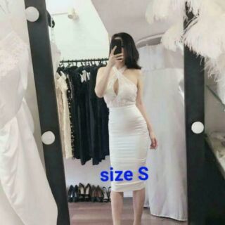 Đầm body thân ren dây chéo cổ