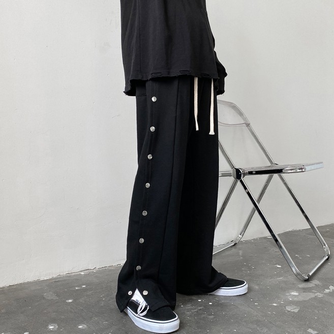 Quần unisex ống rộng dập cúc hai bên 2 màu đen - xám