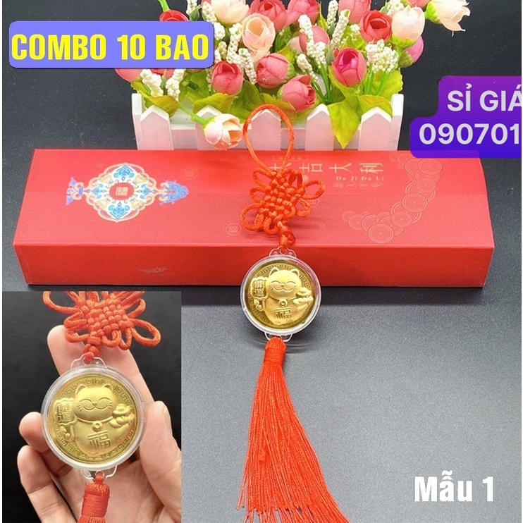 Combo 10 dây treo Xu hình con Mèo Vàng , Treo ô tô, cửa nhà, xe đạp. Làm quà tặng dịp Lễ, Tết - Mẫu 1