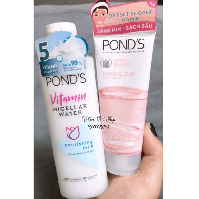 Bộ Pond's Sữa rửa mặt đất sét Sáng Mịn Sạch Sâu 40g + Tẩy trang Micellar water 100ml