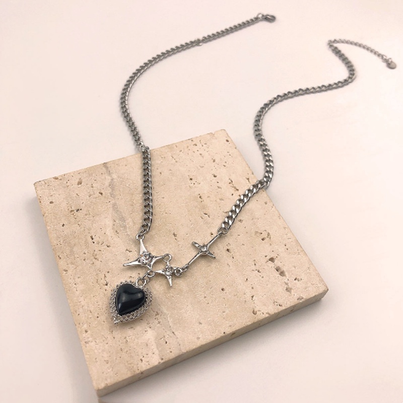 Vòng Cổ Dây Xích Mặt Thánh Giá Ngôi Sao Trái Tim Màu Đen Phong Cách Punk Hiphop Thời Trang Cho Nữ