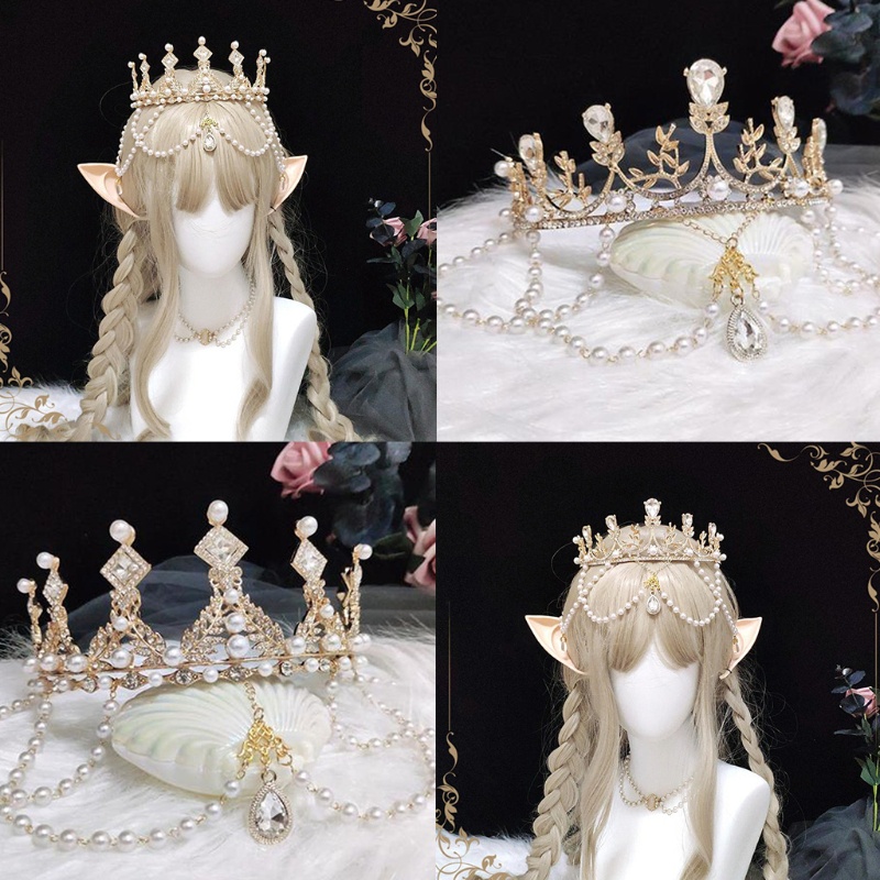 Băng Đô Hình Vương Miện Đính Ngọc Trai Giả Phong Cách Lolita