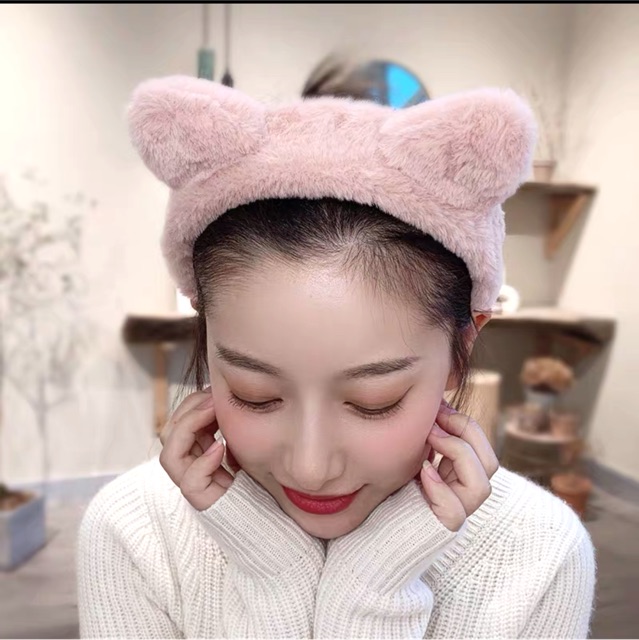 Cài/ Băng Đô Makeup Tai Mèo Bản Lớn Lông Siêu Mềm Mịn