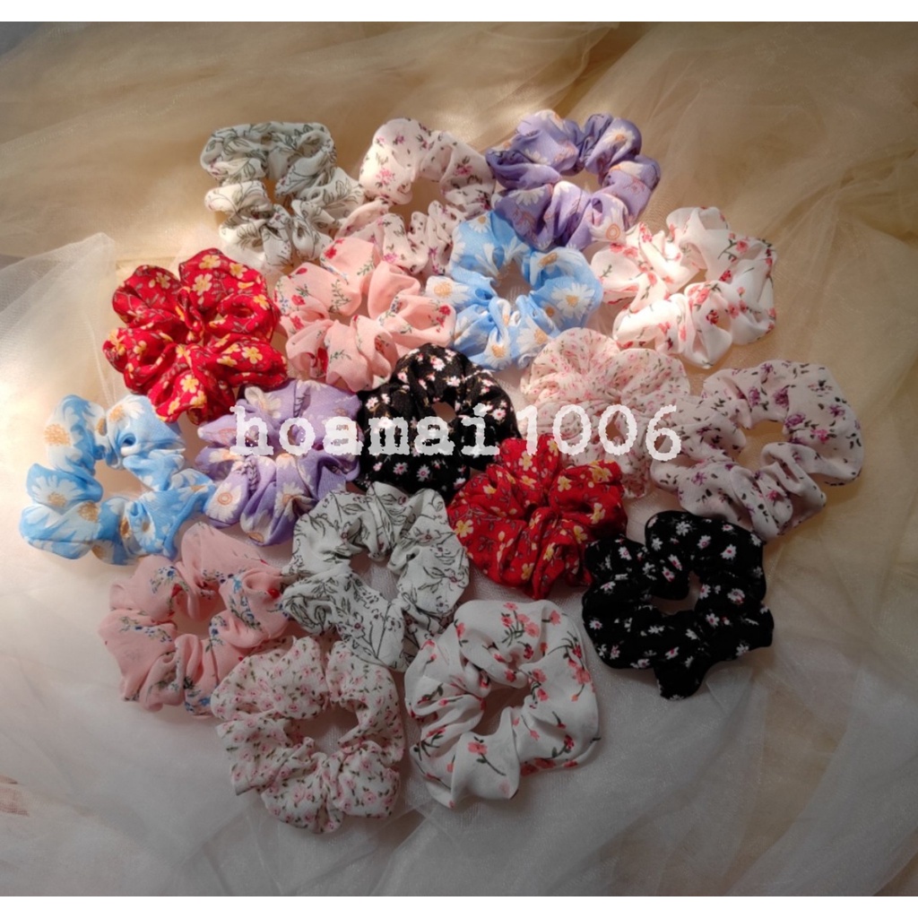 Dây cột tóc vải Scrunchies hoa nhí vintage nhiều màu