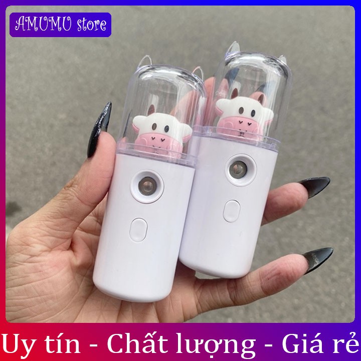 Máy Phun Sương Mini Hình Bò Sữa - Tích Điện Phun Sương Hơi Nước Tạo Ẩm - Xông Hơi - Xịt Khoáng Nano Mini cầm tay