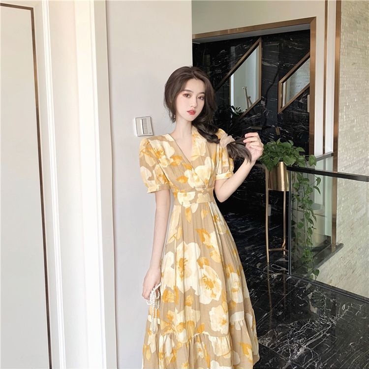 Đầm Dài Đến Mắt Cá Chân In Họa Tiết Hoa Phong Cách Ngọt Ngào Thời Trang Mùa Hè Hàng Mới Cho Nữ