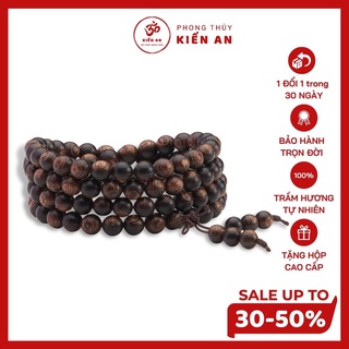 Vòng trầm hương 108 hạt, Vòng phong thủy Trầm Sánh Loại 1 Phong thuỷ KIẾN AN mang may mắn tài lộc